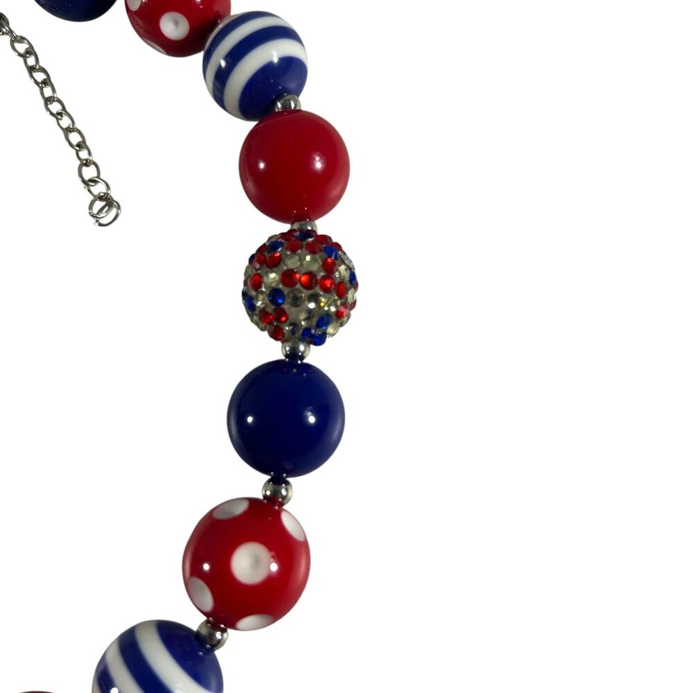 Patriotic Popsicle Beaded Rhinestones Necklace Fourth of July Chunky Colorful - Picture 4 of 7